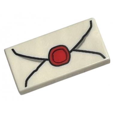 white tile 1 x 2 with envelope with red wax seal and light bluish gray highlights pattern