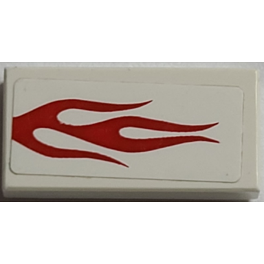 white tile 1 x 2 with red flames on white background pattern model right side sticker - set 8182