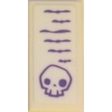 white tile 1 x 2 with dark purple skull and lines pattern sticker - set 41335
