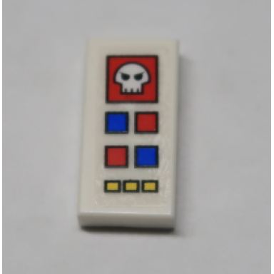 white tile 1 x 2 with skull computer red blue and yellow control buttons pattern sticker - set 10192