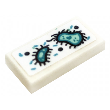 white tile 1 x 2 with germs bacteria pattern sticker - set 41318