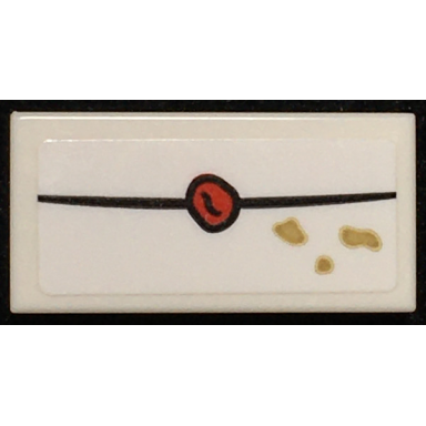 white tile 1 x 2 with envelope with red wax seal and tan spots pattern sticker - set 76108