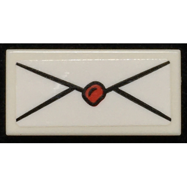 white tile 1 x 2 with envelope with red wax seal pattern sticker - set 76108