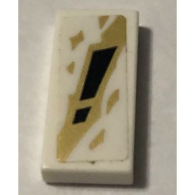 white tile 1 x 2 with black exclamation mark on gold and white background pattern sticker - set 70670
