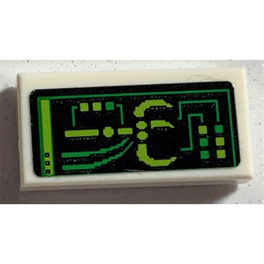 white tile 1 x 2 with black screen with bright green and lime grabber controls pattern sticker - set 70631