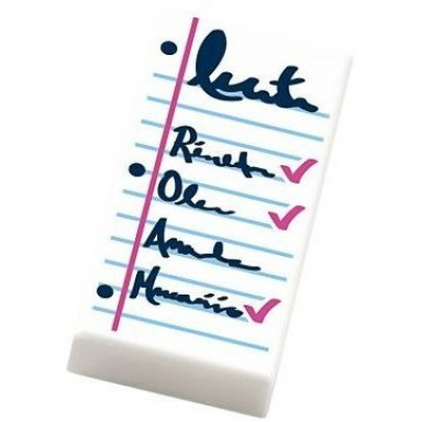 white tile 1 x 2 with notepad with dark blue list and dark pink check marks pattern