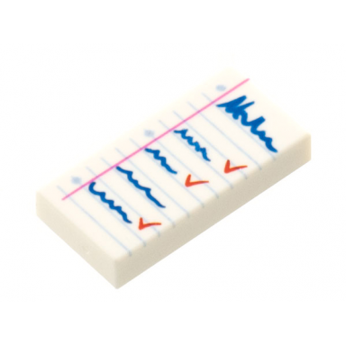 white tile 1 x 2 with notepad with blue list and red check marks pattern