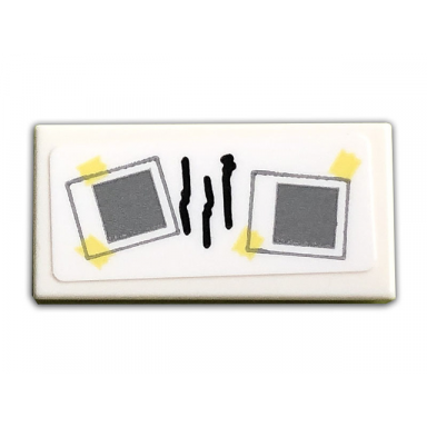 white tile 1 x 2 with black lines and polaroid photos with tape pattern sticker - set 10291