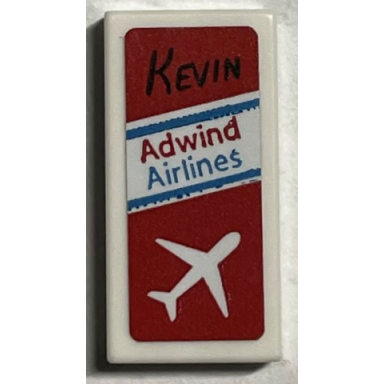 white tile 1 x 2 with kevin adwind airlines and white airplane on red background pattern sticker - set 21330