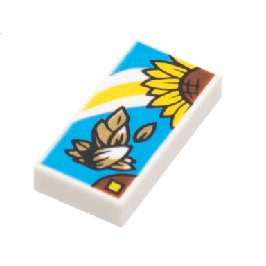 white tile 1 x 2 with sunflower and seeds on dark azure background pattern