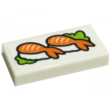 white tile 1 x 2 with orange sushi pattern sticker - set 41701