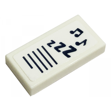 white tile 1 x 2 with black music notes zzz and lines pattern sticker - set 41449