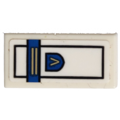 white tile 1 x 2 with black rectangle blue stripe and capital letter v in shield pattern sticker - set 10292