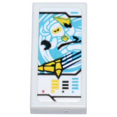 white tile 1 x 2 with ninjago trading card game zane pattern sticker - set 71799