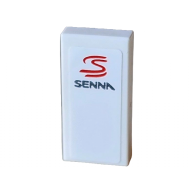 white tile 1 x 2 with red and black senna logo pattern sticker - set 10330
