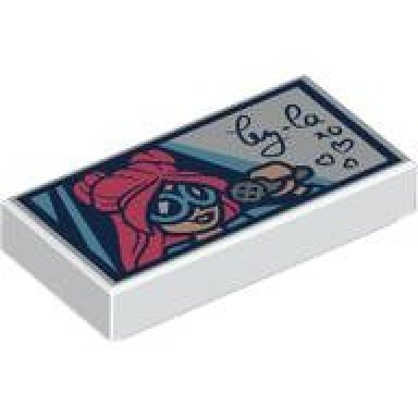 white tile 1 x 2 with mini doll head silver microphone and black handwritten ley-la xo and hearts pattern