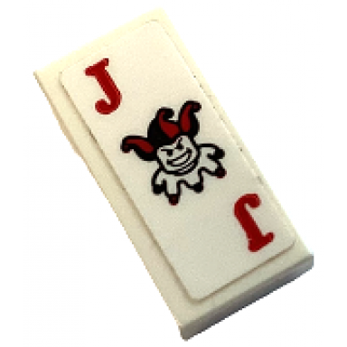 white tile 1 x 2 with playing card joker pattern sticker - set 76122