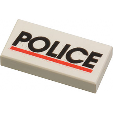 white tile 1 x 2 with police red line pattern