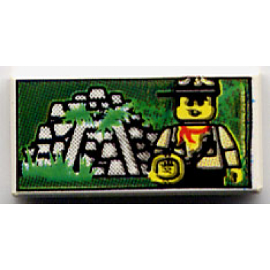 white tile 1 x 2 with minifigure and jungle ruins pattern