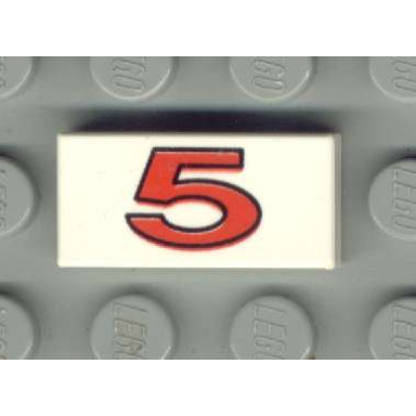 white tile 1 x 2 with number 5 red pattern