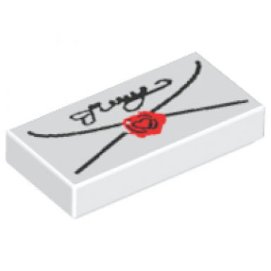 white tile 1 x 2 with envelope with red wax seal and black script pattern