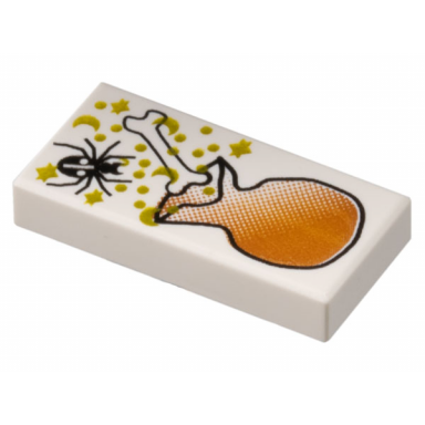 white tile 1 x 2 with hp spider bone and bag pattern