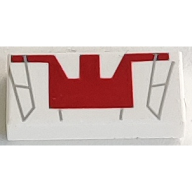 white tile 1 x 2 with red and light gray mini jedi starfighter pattern