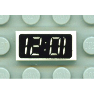 white tile 1 x 2 with digital clock with 12:01 10:21 on black background pattern