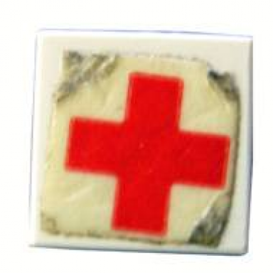 white tile 1 x 1 without groove with red cross pattern sticker - sets 363-1 460-1 555-1 653-1