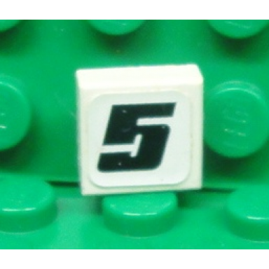 white tile 1 x 1 with number 5 pattern sticker - set 8655