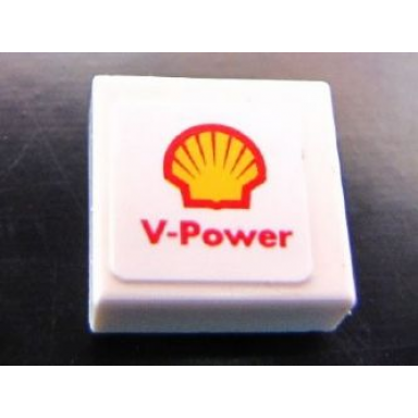 white tile 1 x 1 with shell logo and v-power pattern sticker - set 30190