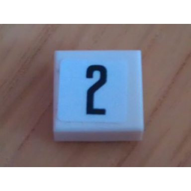 white tile 1 x 1 with black number 2 narrow on white background pattern sticker - set 8135