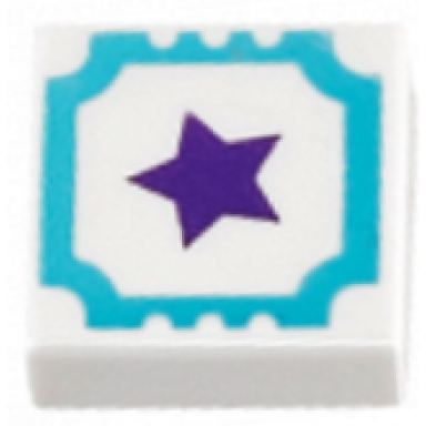white tile 1 x 1 with medium azure outline and dark purple star pattern
