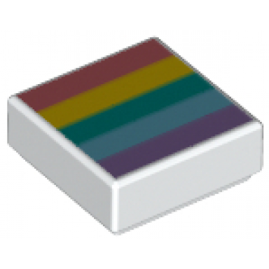 white tile 1 x 1 with coral yellow dark turquoise medium azure and medium lavender rainbow stripes pattern
