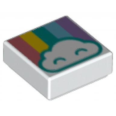 white tile 1 x 1 with cloud and pastel rainbow pattern