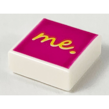 white tile 1 x 1 with yellow me script on magenta background pattern