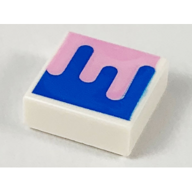 white tile 1 x 1 with blue and bright pink splotch pattern
