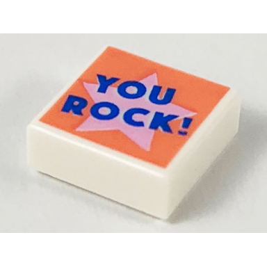 white tile 1 x 1 with blue you rock! on bright pink star on coral background pattern