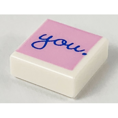 white tile 1 x 1 with blue you script on bright pink background pattern