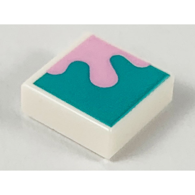 white tile 1 x 1 with bright pink splotch on dark turquoise background pattern