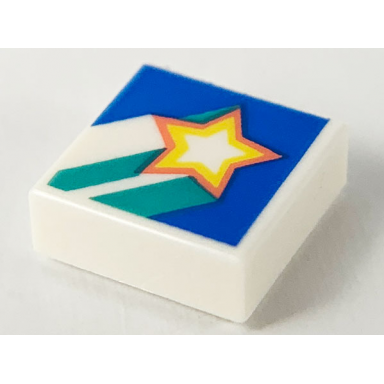 white tile 1 x 1 with star and dark turquoise stripes on blue background pattern