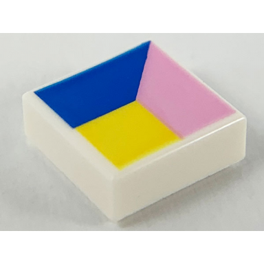 white tile 1 x 1 with blue bright pink and yellow polygons pattern