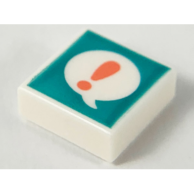 white tile 1 x 1 with coral exclamation mark in speech bubble on dark turquoise background pattern