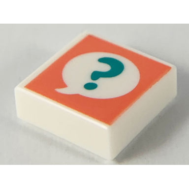 white tile 1 x 1 with dark turquoise question mark in speech bubble on coral background pattern
