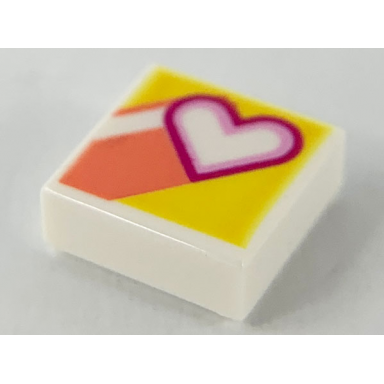 white tile 1 x 1 with heart and coral stripes on yellow background pattern
