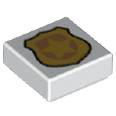 white tile 1 x 1 with gold police badge pattern