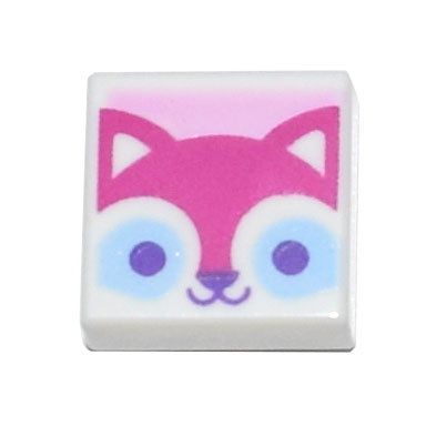 white tile 1 x 1 with magenta cat face with bright light blue and dark purple eyes on bright pink background pattern