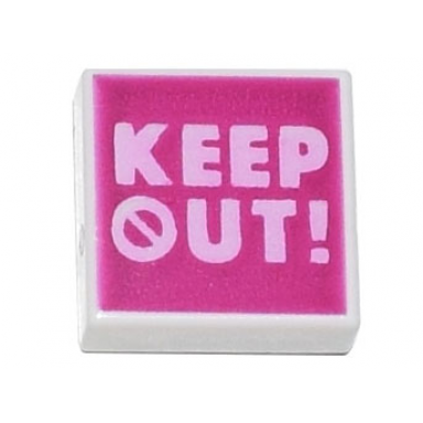 white tile 1 x 1 with bright pink keep out! on magenta background pattern