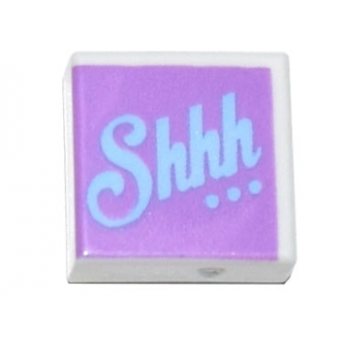 white tile 1 x 1 with bright light blue shhh.. on medium lavender background pattern
