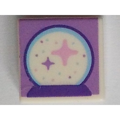 white tile 1 x 1 with crystal ball with sparkles and dark purple base on medium lavender background pattern